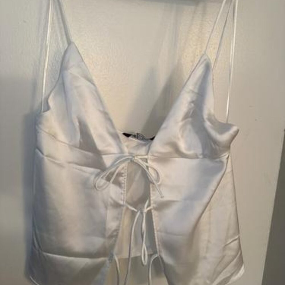 ZARA SATIN EFFECT TOP WITH BOW